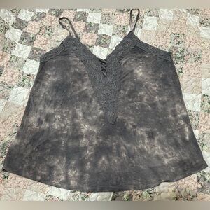 American Eagle AE Charcoal Lace Trim Tie-Dye Spaghetti Strap Tank Top